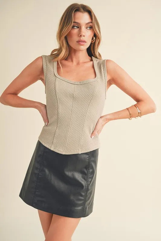 Aemi + Co Exposed Seam Ribbed Wide Strap Tank - Brittney MADE