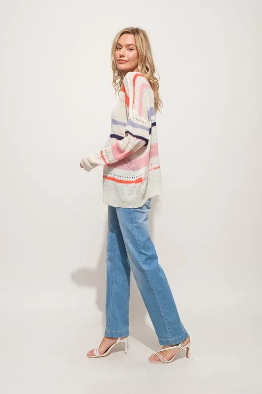 And The Why Abstract Striped Light Weight Loose Sweater - Brittney MADE
