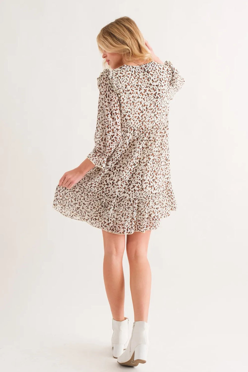 And The Why Leopard Ruffle Hem Woven Mini Dress - Brittney MADE