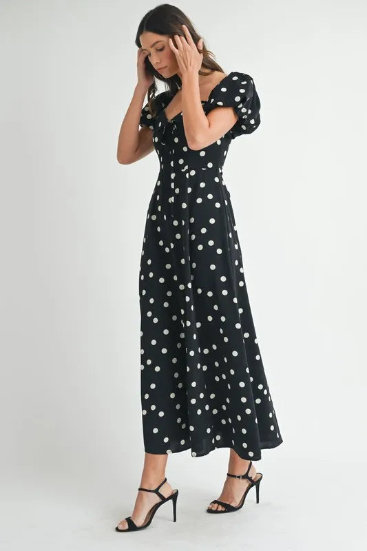 MABLE Polka Dot Puff Sleeve Midi Dress - Brittney MADE