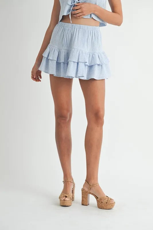 MABLE Gingham Plaid Crop Top and Mini Skirt Set - Brittney MADE
