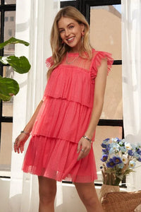 ADORA Layered Ruffled Cap Sleeve Mesh Dress - Brittney MADE