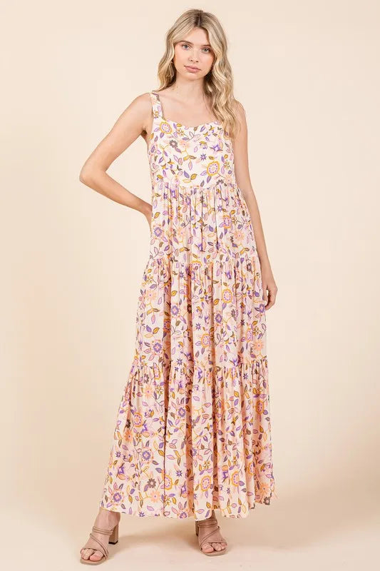 Mittoshop Flower Print Tiered Sleeveless Empire Maxi Dress - Brittney MADE