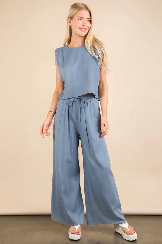 VERY J Solid Woven Top & Pants Set - Brittney MADE