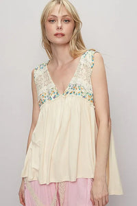 POL Lace Detail Frill Floral V-Neck Sleeveless Top - Brittney MADE