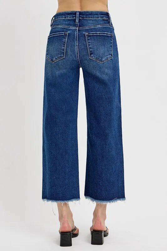 RISEN Raw Hem Wide Leg Attached Buckle Jeans - Brittney MADE