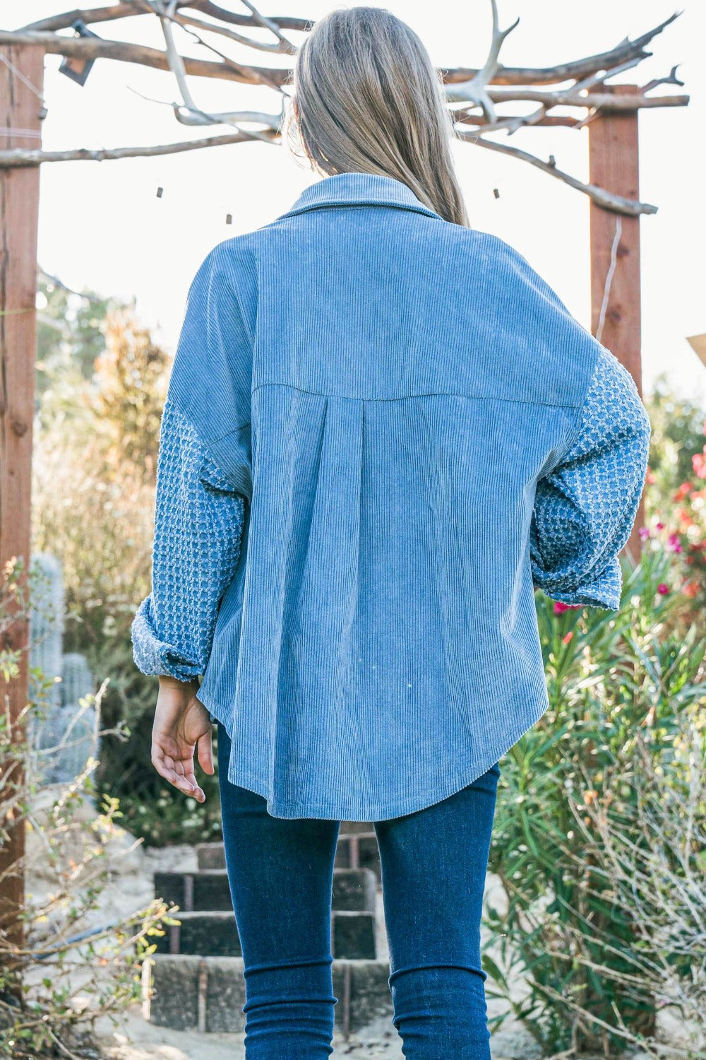 And The Why Button Down Corduroy Contrast Texture Long Sleeve Shacket - Brittney MADE