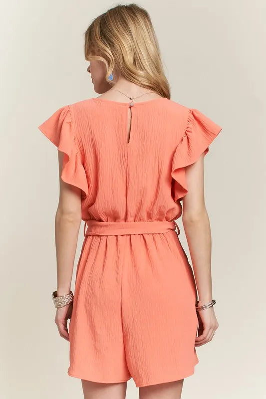 ADORA Ruffle Sleeves Romper with Pockets - Brittney MADE