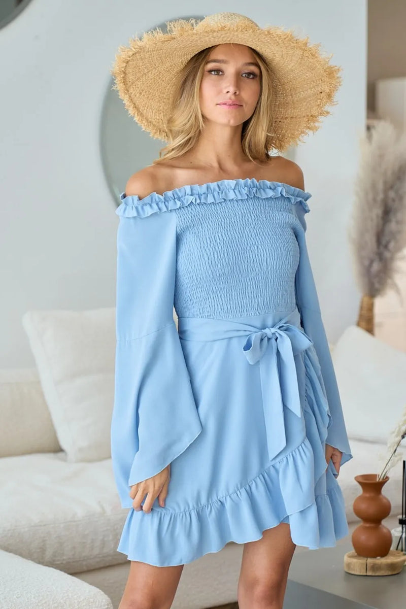 BiBi Smocked Ruffled Front Tie Mini Dress - Brittney MADE