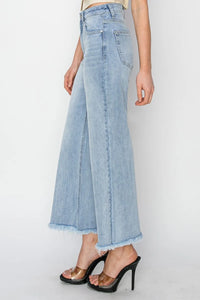 RISEN High Rise Crop Wide Fray Hem Jeans - Brittney MADE