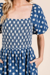 GeeGee Floral Embroidered Smocked Puff Sleeve Tiered Midi Dress - Brittney MADE