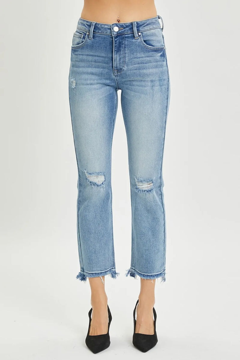 RISEN Full Size High Rise Distressed Cropped Straight Jeans - Brittney MADE
