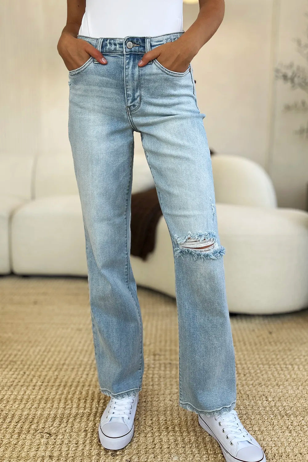 Judy Blue Full Size High Waist Distressed Straight Jeans - Brittney MADE