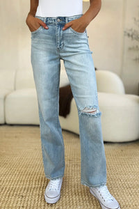 Judy Blue Full Size High Waist Distressed Straight Jeans - Brittney MADE