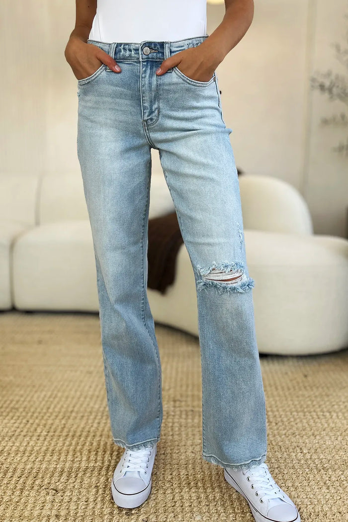 Judy Blue Full Size High Waist Distressed Straight Jeans - Brittney MADE