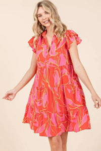 Mittoshop Leaf Print Ruffle Sleeve Tiered Mini Dress - Brittney MADE