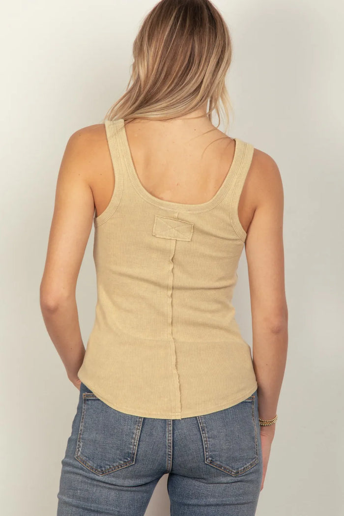 VERY J Washed Ribbed Tank with Placket Detail - Brittney MADE