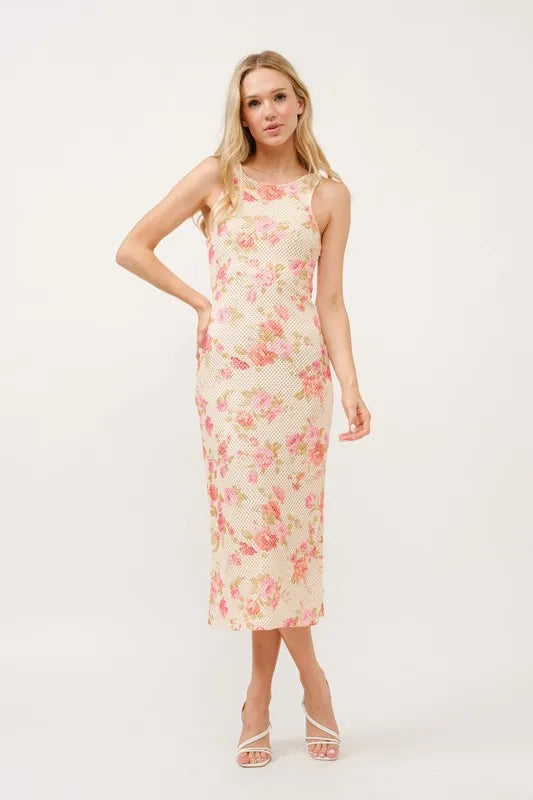 And The Why Floral Fishnet Bodycon Midi Dress - Brittney MADE