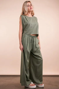 VERY J Solid Woven Top & Pants Set - Brittney MADE