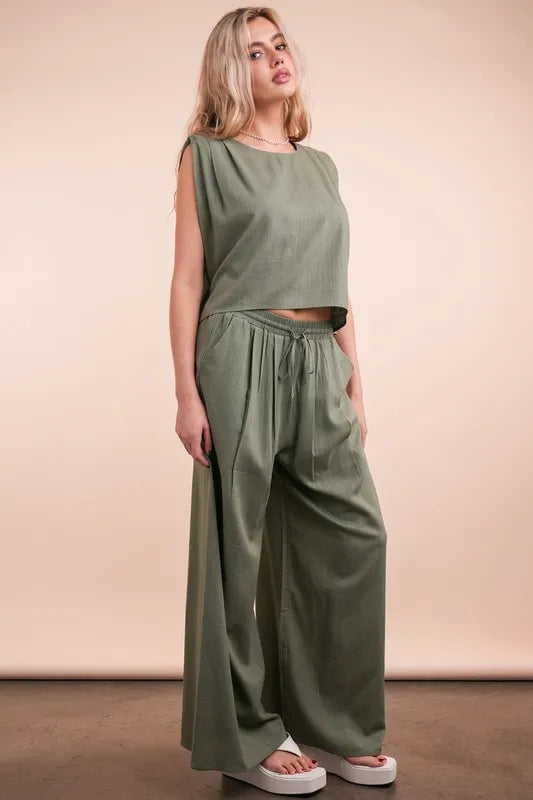 VERY J Solid Woven Top & Pants Set - Brittney MADE