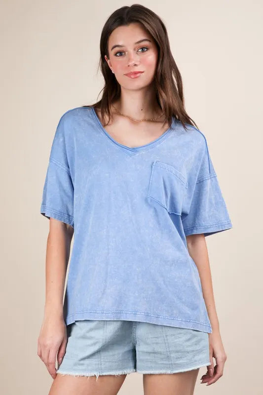 VERY J Mineral Washed V-Neck T-Shirt - Brittney MADE