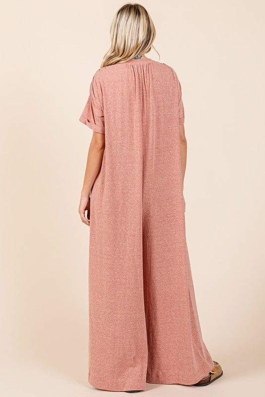 Mittoshop Button Detail Short Sleeve Wide Leg Jumpsuit - Brittney MADE