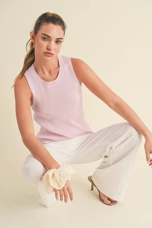 Aemi + Co Ribbed Round Neck Knit Tank - Brittney MADE