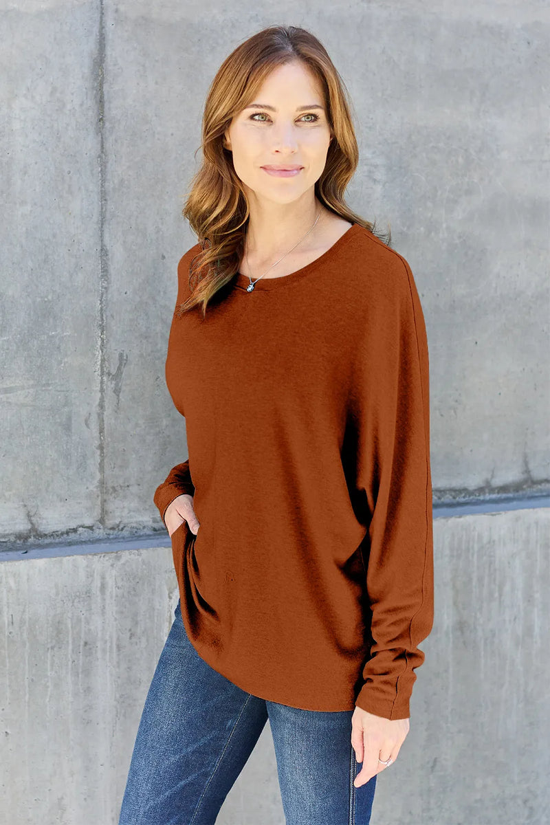 Double Take Full Size Round Neck Long Sleeve T-Shirt - Brittney MADE
