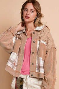 POL Corduroy Jacquard Patchwork Button Up Jacket - Brittney MADE