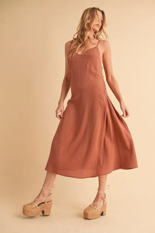 Aemi+Co Side Button Midi Cami Dress - Brittney MADE