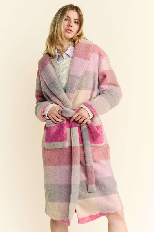 Davi & Dani Tied Color Block Collared Neck Coat - Brittney MADE