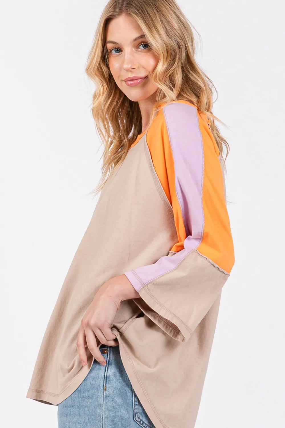 SAGE + FIG Color Block Curved Hem T-Shirt - Brittney MADE