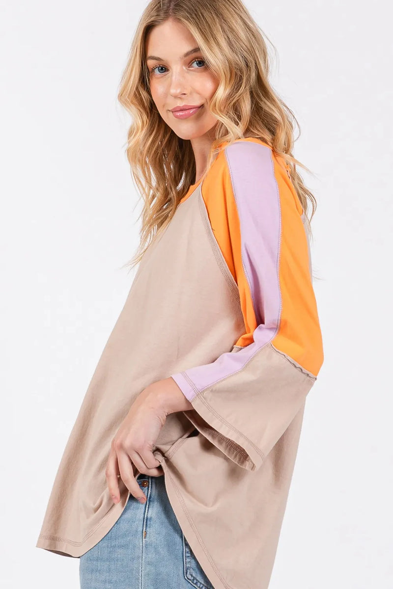SAGE + FIG Color Block Curved Hem T-Shirt - Brittney MADE