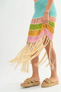 MABLE Multi Color Fringed Crochet Knit Dress - Brittney MADE