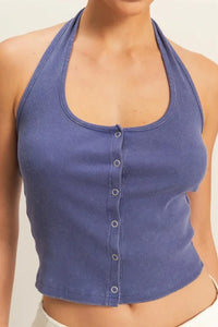 HYFVE Halter Neck Buttoned Washed Top - Brittney MADE