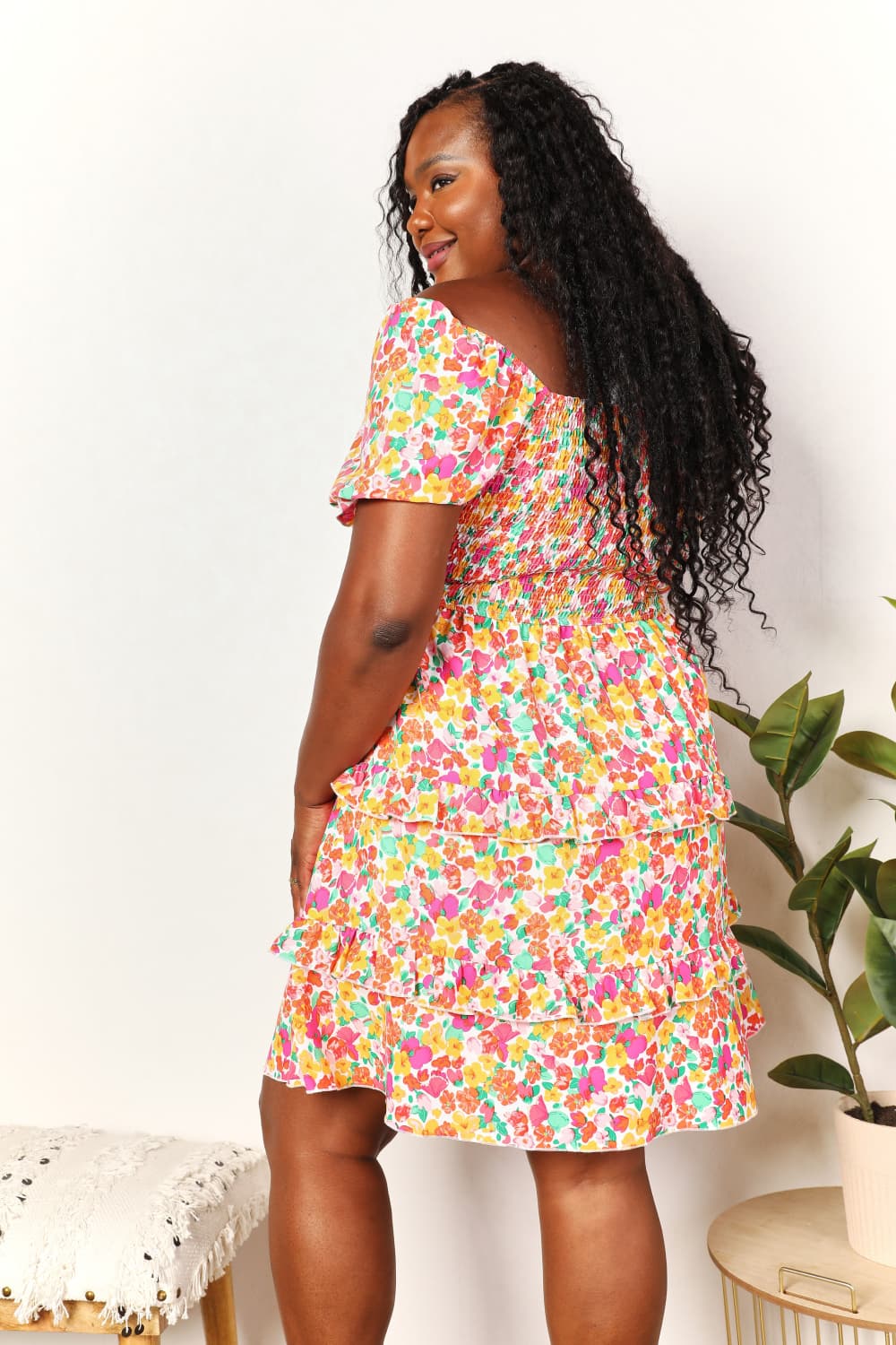Devine Smocked Sweetheart Neck Flounce Sleeve Mini Dress - Brittney MADE