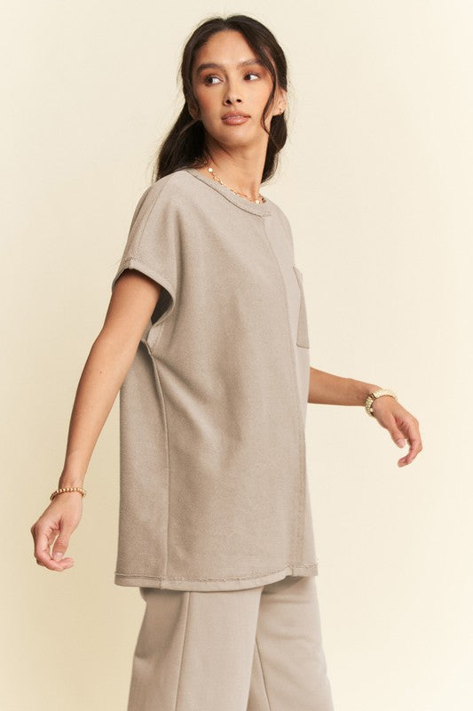 Davi & Dani Round Neck Short Sleeve Top and Pants Set - Brittney MADE