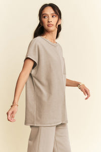 Davi & Dani Round Neck Short Sleeve Top and Pants Set - Brittney MADE