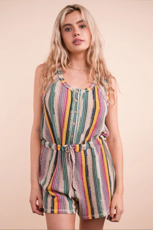 VERY J Crochet Multi Color Striped Casual Summer Romper - Brittney MADE