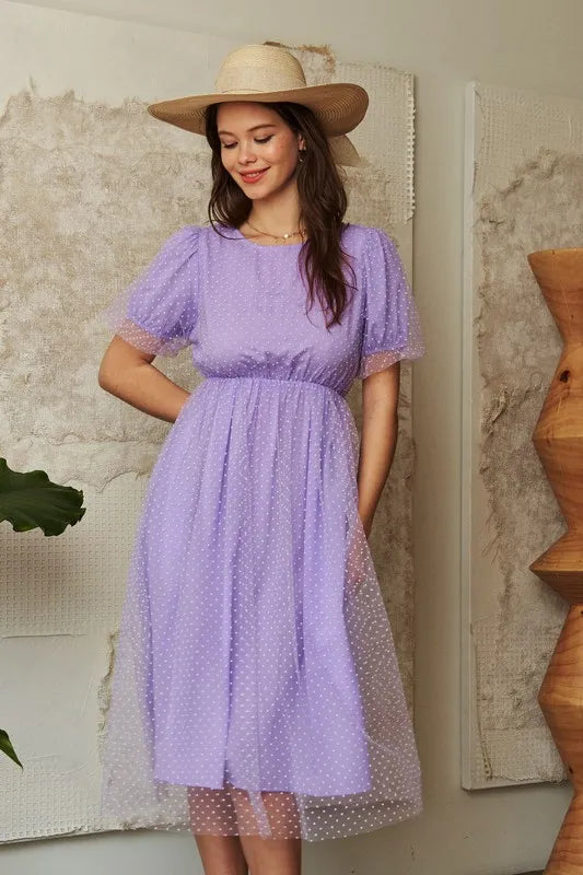 Davi & Dani Mesh Puff Short Sleeve Midi Dress - Brittney MADE