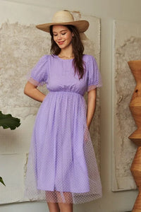 Davi & Dani Mesh Puff Short Sleeve Midi Dress - Brittney MADE