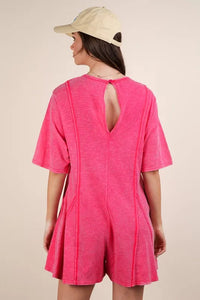 VERY J Mineral Washed Oversized Knit Comfy Romper - Brittney MADE