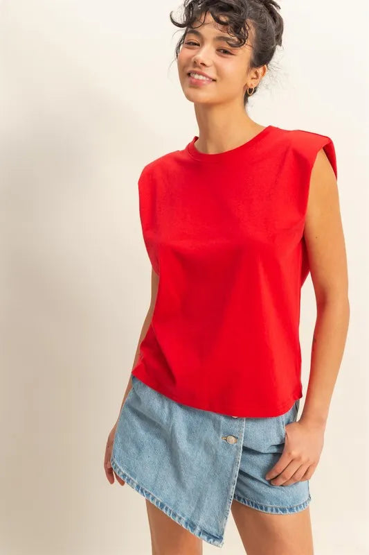 HYFVE Round Neck Shoulder Pad Sleeveless Top - Brittney MADE