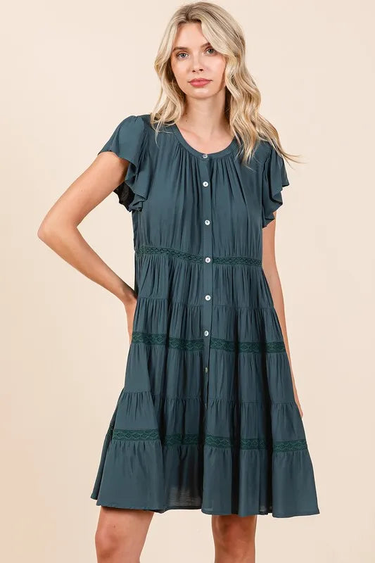 Mittoshop Lace Detail Ruffled Button Down Tiered Dress - Brittney MADE
