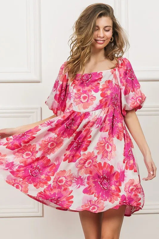 BiBi Floral Square Neck Puff Sleeve Mini Dress - Brittney MADE
