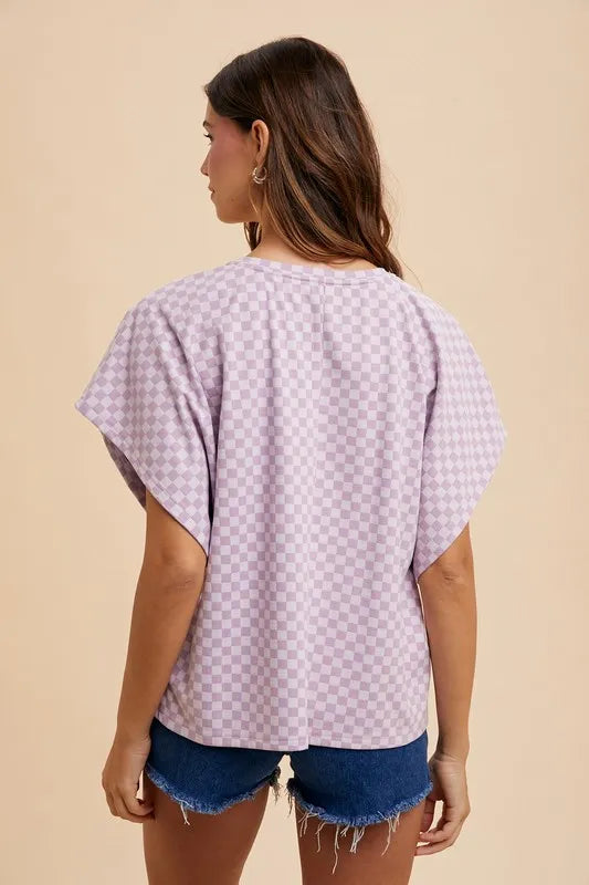 Annie Wear Checkered Round Neck Short Sleeve T-Shirt - Brittney MADE
