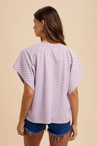 Annie Wear Checkered Round Neck Short Sleeve T-Shirt - Brittney MADE