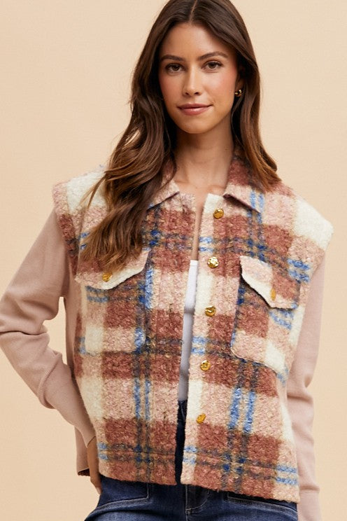 Annie Wear Faux Fur Plaid Button Up Jacket - Brittney MADE