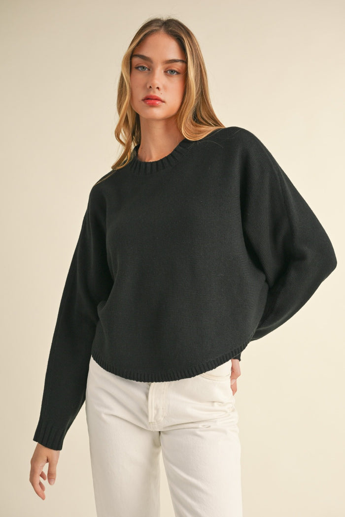Mable Round Neck Dolman Sleeve Cropped Sweater - Brittney MADE