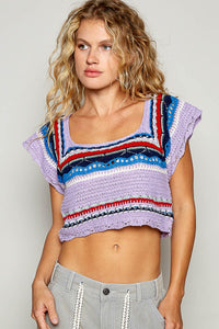 POL Openwork Ethnic Pattern Square Neck Cropped Knit Top - Brittney MADE